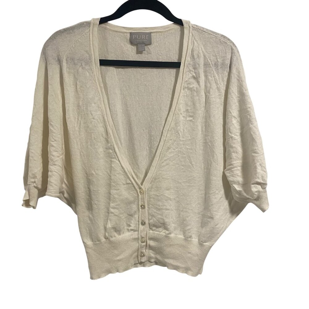 PURE Collection Off White Linen Cotton Blend Dolman Sleeve Cardigan‎ US Size 2